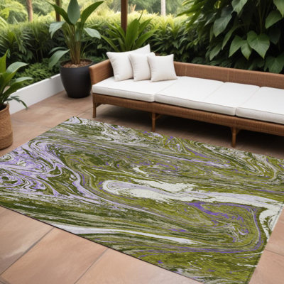 Tapis intérieur lavable abstrait vert olive 9 pi x 12 pi HomeRoots