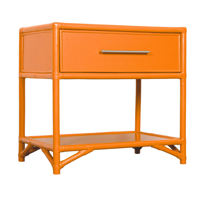 Olivia Collection 1 - Drawer Rattan Nightstand, Citrus Orange
