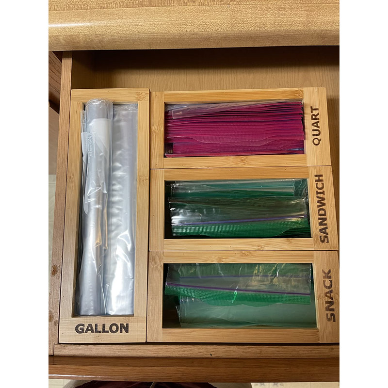 Bamboo Bag Holder & Dispenser – Kitchen Drawer Organizer for Ziploc Bags, Fits Gallon, Quart, Sandwich & Snack Sizes
