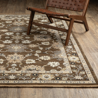 Kuester Traditional Border Brown/ Tan Wool Blend Area Rug