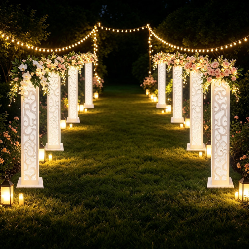 Colonne de fleurs évidée en PVC, pilier à DEL avec motif de nuage pour décoration de mariage