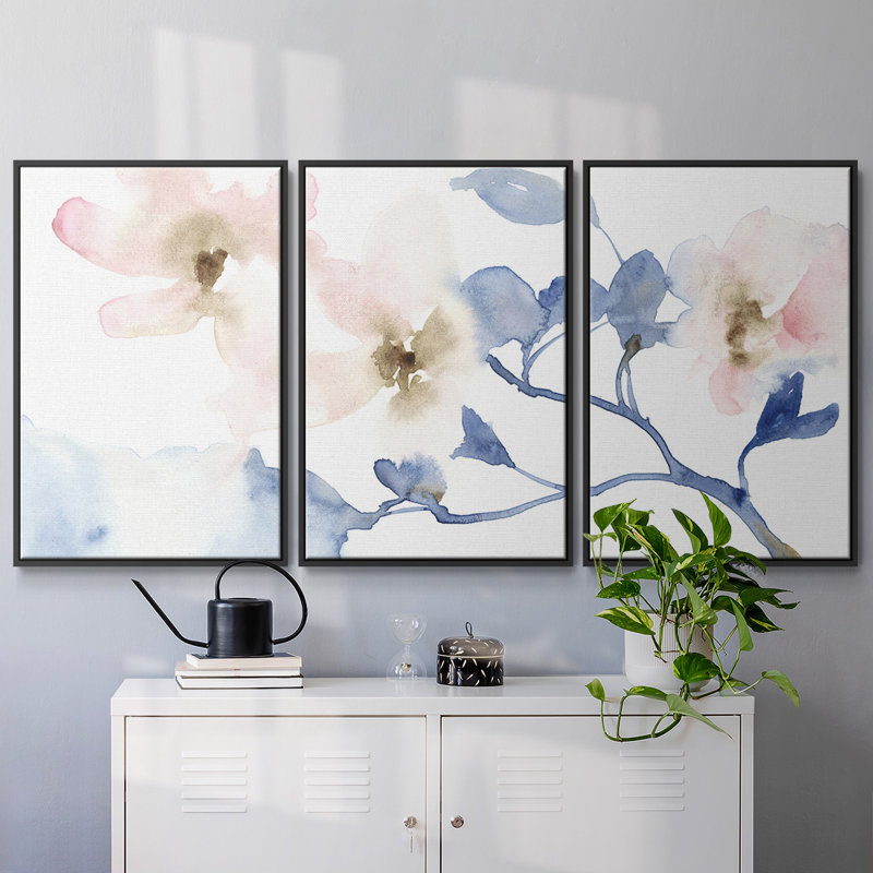 " Cherry Blossom Light I " 3 - Pieces, Black, 40" H x 78" W x 2" D