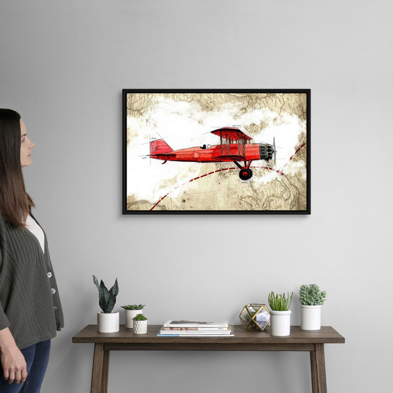 Biplane 3 - Impression sur toile, H 22 po x l 32 po x P 1,75po, Cadre noir