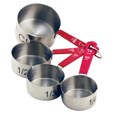 BergHOFF Essentials Studio 18/10 Stainless Steel 4Pc Measuring Cup Set with Red Handles
