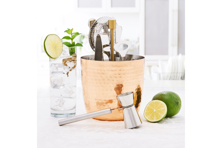 stainless steel bar tool set in copper holder