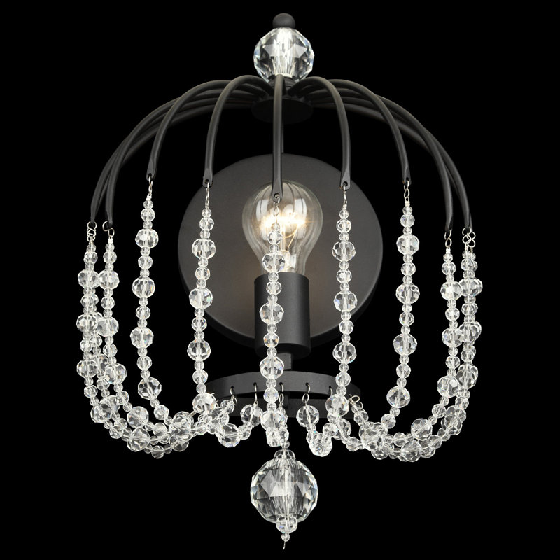 Voliere 1-Lt Crystal Wall Sconce - Matte Black
