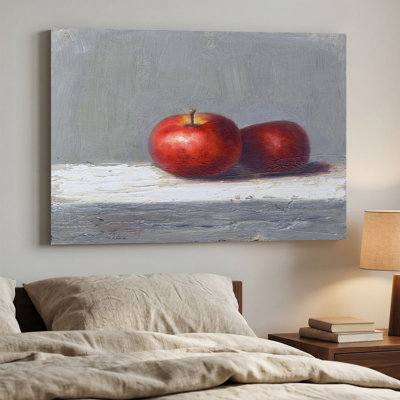 Vintage Red Apple Still Life Canvas Wall Art, Classic Fruit Oil Painting Print on High-Weight Canvas with Pine Inner Frame, Farmhouse Kitchen Wall Decor