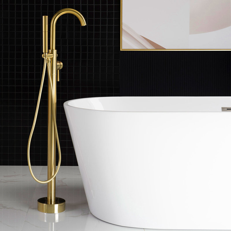Cove 1 Handle Bathroom Freestanding Tub Filler with Diverter, Bushed Gold