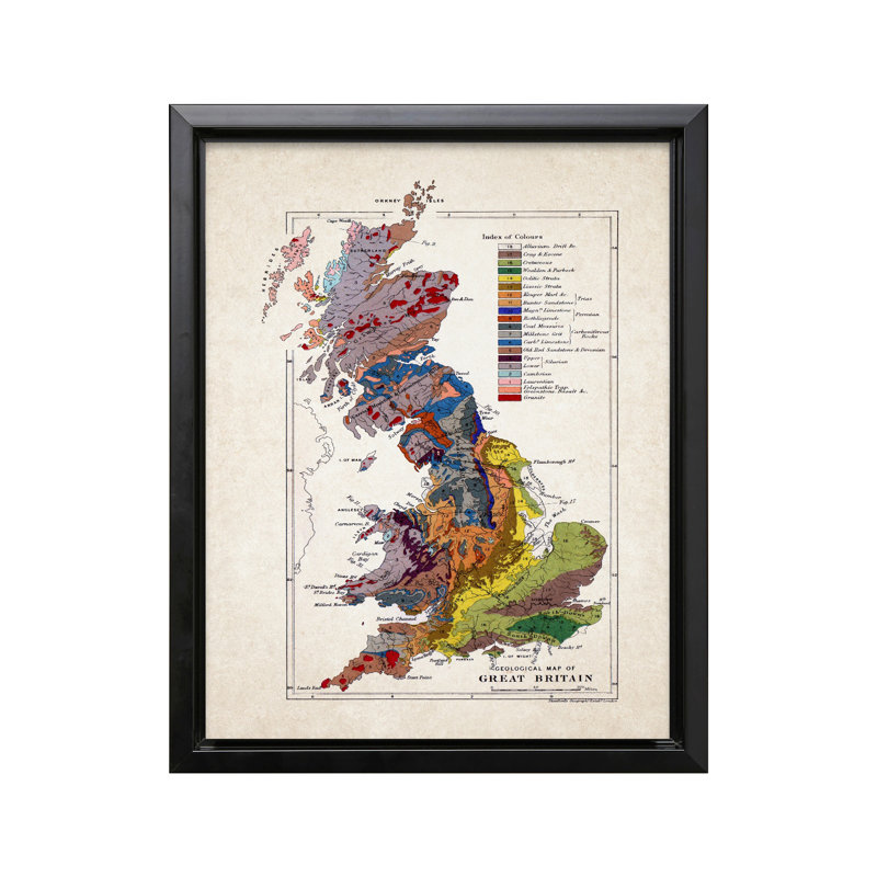 Carte de la Grande-Bretagne, 16"H x 20"W, Canvas, Black Framed