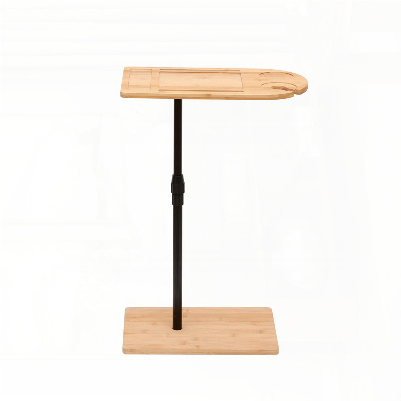 C-Shaped Bamboo Height Adjustable Side Table with Slots – Oval + Rectangle