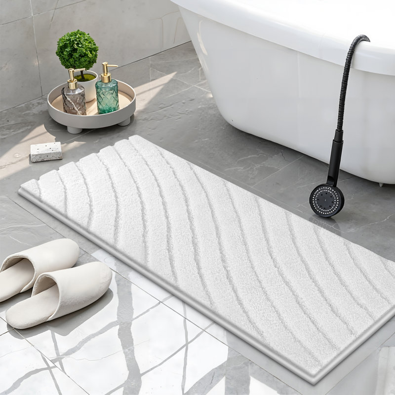 Super Absorbent Non-Slip Bathroom Rug Mats (Set of 3), White