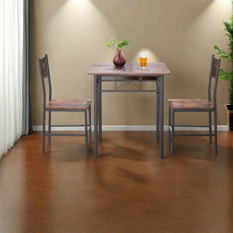 Ensemble de table de salle à manger durable avec chaises, métal et bois de style industriel