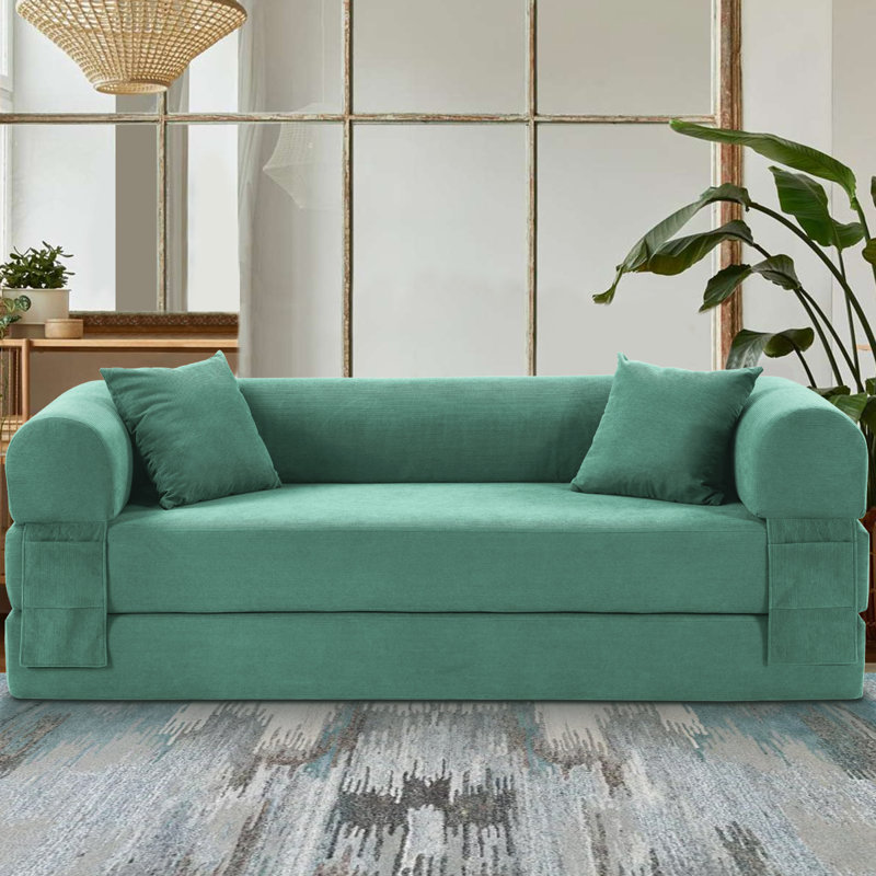 Boneless Convertible Sleeper Sofa Bed with Cylindrical Pillow, Corduroy Folding Mattress Couch, Floor Sofa Sofa-in-a-Box, No Installation & Easy to Transport, Deep Seat