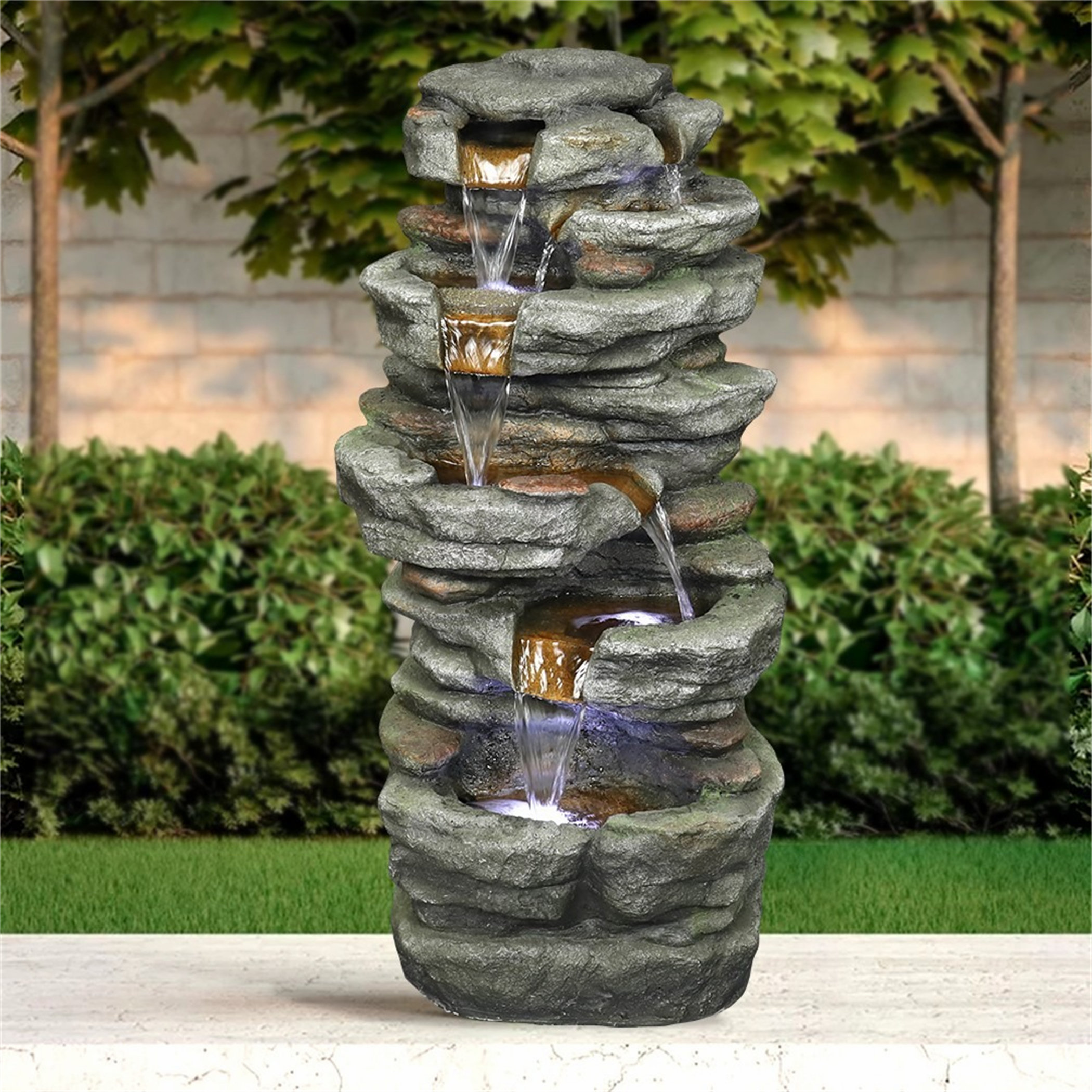 Loon Peak® Lockeford Weather Resistant Floor Fountain with Light | Wayfair