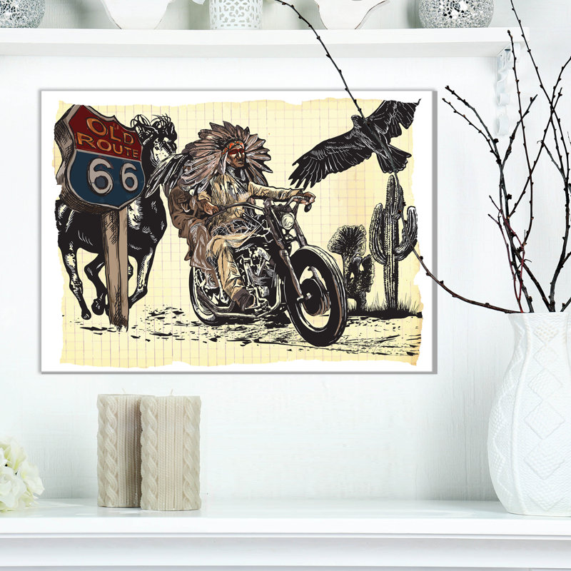 «Native American in Moto», impression, H 20 po x l 20 po x P 1 po, Toile tendue