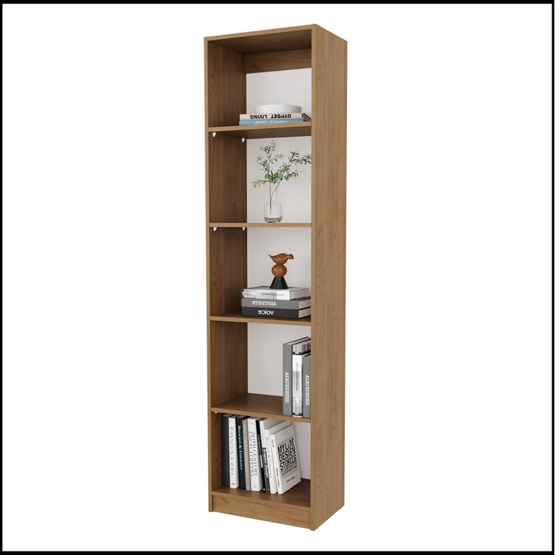 Natural Oak and White 5-Shelf Bookcase with Open Storage, Perfect for Modern and Stylish Organization