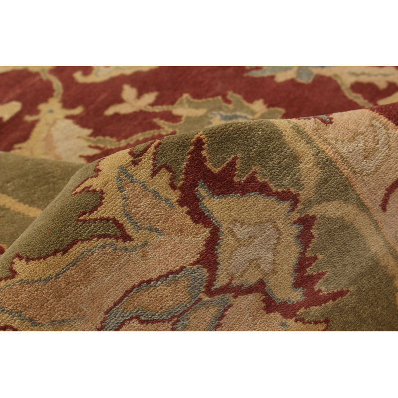 Tapis unique vert olive / brun en laine noué à la main de style années 2010 de 9 pi x 12 pi Quintoria Quintoria