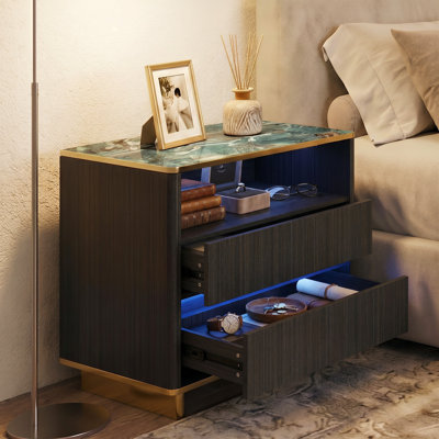 2-Drawer Nightstand With App-Controlled LED Lights & Charging Station