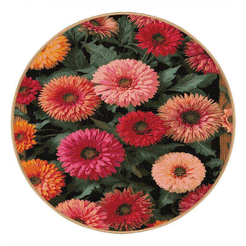 Machine Washable Botanical Brown Area Rug, Round 6'