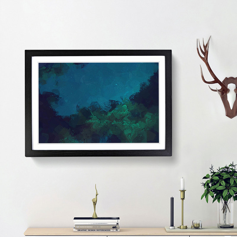 Stars over a Forest in Canada - Picture Frame Graphic Art Print, Black Framed, 62cm H x 87cm W x 2cm D