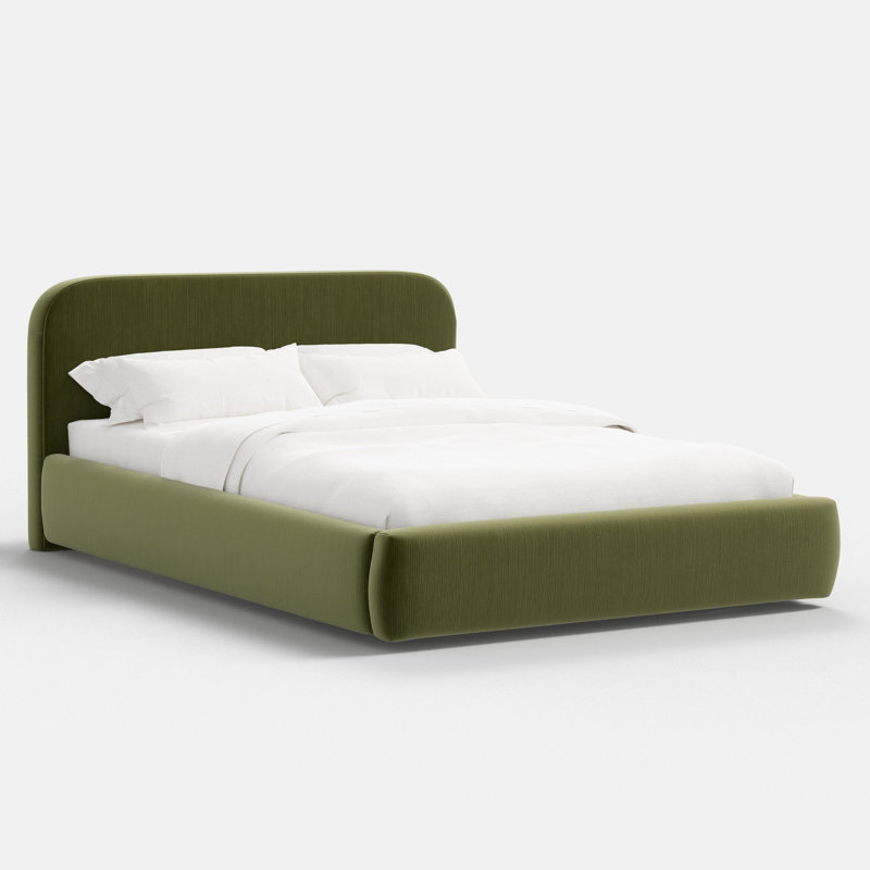 Lit plateforme Daphne, Grand, Velours performance, vert mousse