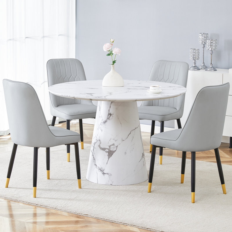 Nerita 4 - Person Pedestal Dining Set, Light Gray, 5