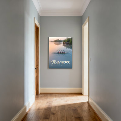 «Teamwork Rowing Boat Lake Landscape», ensemble de 1 reproduction d'art sur toile tendue