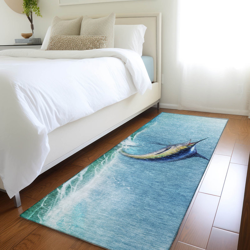Premium Machine Washable Mayfield AMF147 Blue Rug, Runner 2'3" x 7'6"