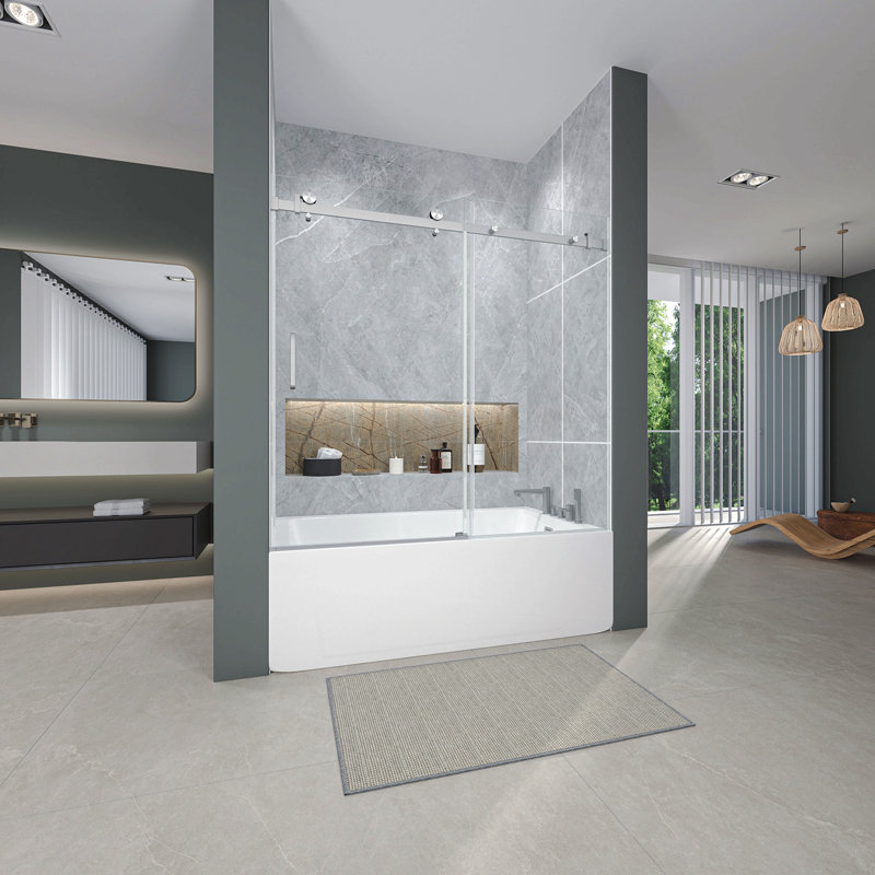 Porte de douche coulissante simple sans cadre l 56 à 60 po x H 60 po, verre trempé Sgcc épais de 1/4 po (6 mm), salle de bain / hôtel / appartement