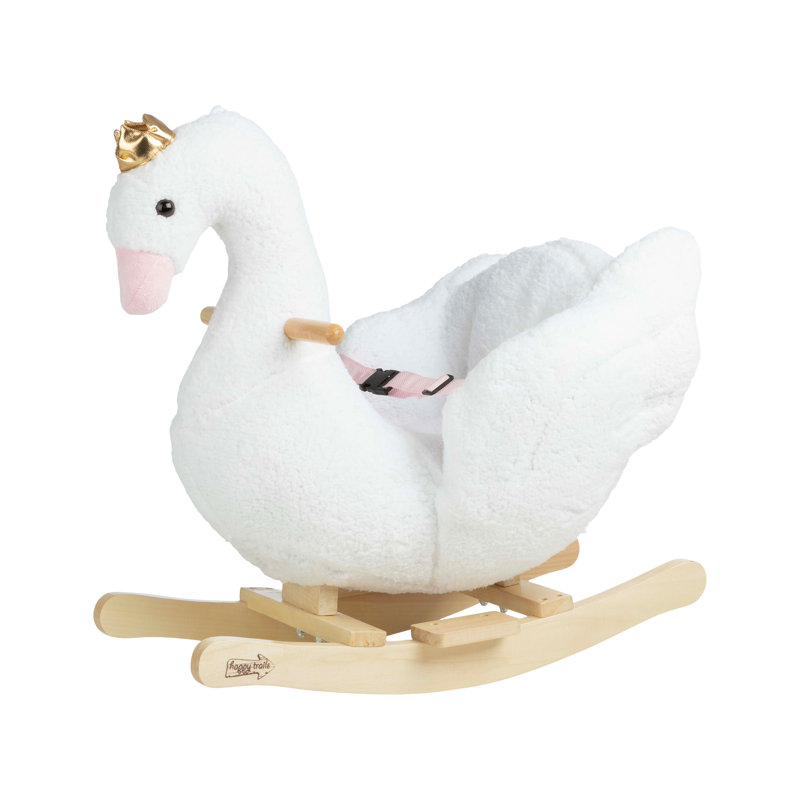 Cheval à bascule - Swan Plush Ride on Jouets avec siège et poignées - Cheval à bascule en bois pour enfants de 18 mois et plus - Jouets pour bébé de Happy Trails (Blanc)