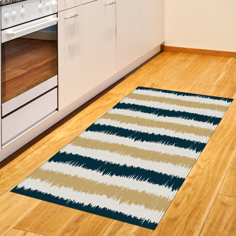 Tapis décoratif rayé en fibre de polyester à haute densité, Rectangle 2 pi 7 po x 5 pi