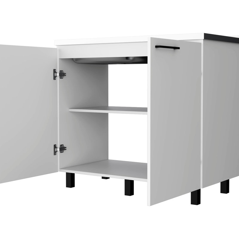 Évier et armoire utilitaire de cuisine 2 avec structure robuste et robuste à la mode, Argent argent