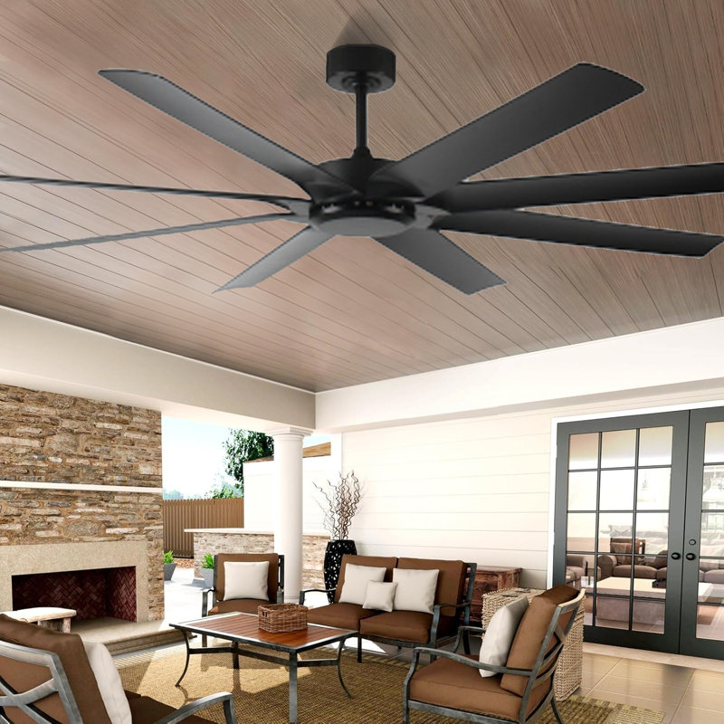 72 Inch Ceiling Fans No Light With Remote Control, 8 Reversible Blade, Quiet Dc Motor, Timer Function, 6-speed, Industrial Ceiling Fan For Bedroom Home Kitchen (black)