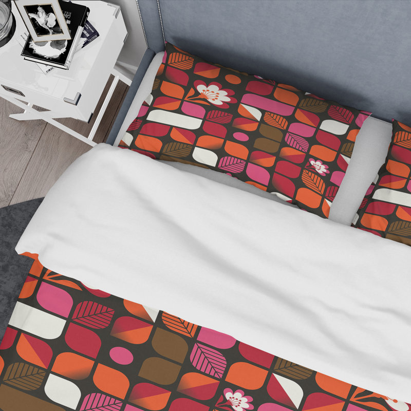 Modern & Contemporary Polyester Twill Geometric Shapes Duvet Cover, King Duvet Cover + 2 Shams, Geometric Retro