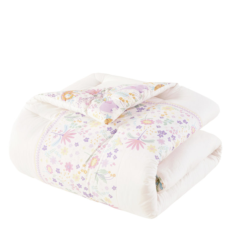 Édredon réversible en coton mauve à motif floral avec 3 éléphants et autres motifs d'herbivores, lavable à la machine pour tous les animaux d'Afrique