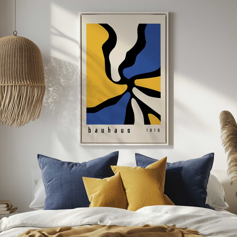 Reproduction sur toile jaune et bleue de Bauhaus, H 48,75 po x l 32,75 po, Blanc opaque