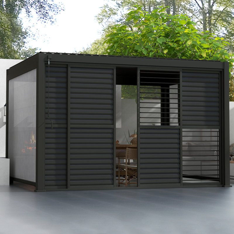 Louver Sliding Door for Pergola Accessory, 93" H x 145.8" W x 1.5" D, Noir