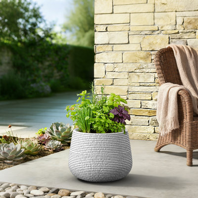 18 in. Large Pearl White(Upgraded Interior) Concrete Round Planter / Pot with Draiange Holes for Indoor & Outdoor