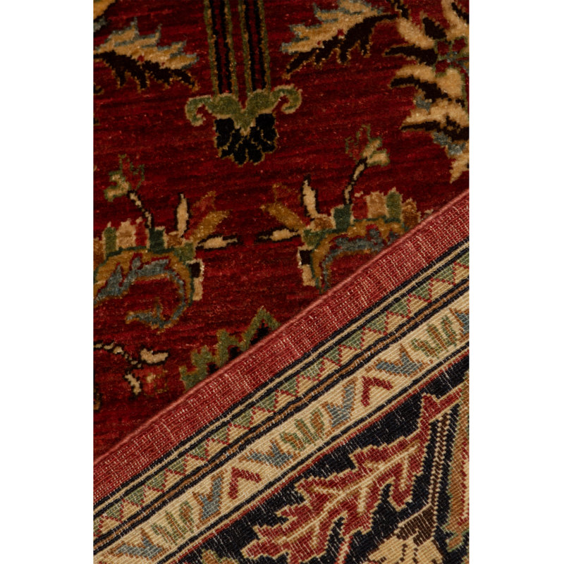 Tapis rouge, noir et brun noué à la main de haute qualité