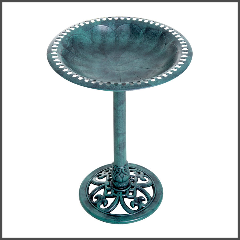 Décoration de bain pour oiseaux 28 po Outsunny en résine avec motif fleur de lys, finition usée par le temps