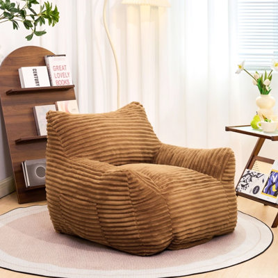 Fauteuil à billes confortable pour adultes - velours côtelé brun, capacité de poids de 400 lb, conception ergonomique, grand fauteuil de détente en velours côtelé, fauteuil à bascule, lecture et