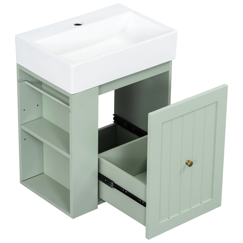 Meuble-lavabo de 20 pouces avec tiroir et tablette latérale ouverte pour les petits espaces