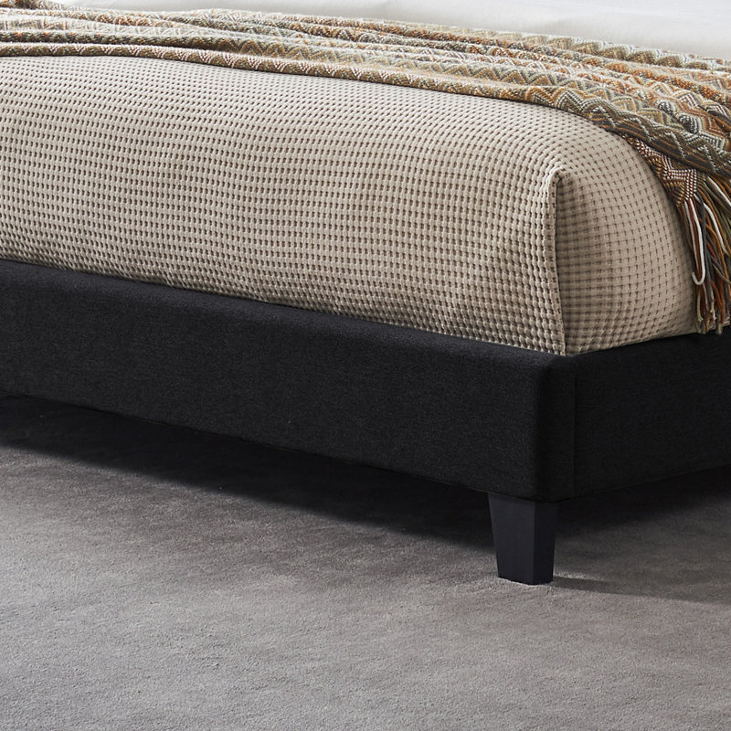 [Ship To Canada Only] King-Size Upholstered Platform Bed Frame With Contemporary Tufted Waffle Stitching, Easy Assembly, Black
