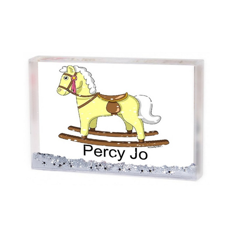 Cadre de boule à neige avec cheval à bascule personnalisé 6 po x 4 po, H 2,5 po x l 3,75 po x P 1 po, Oui