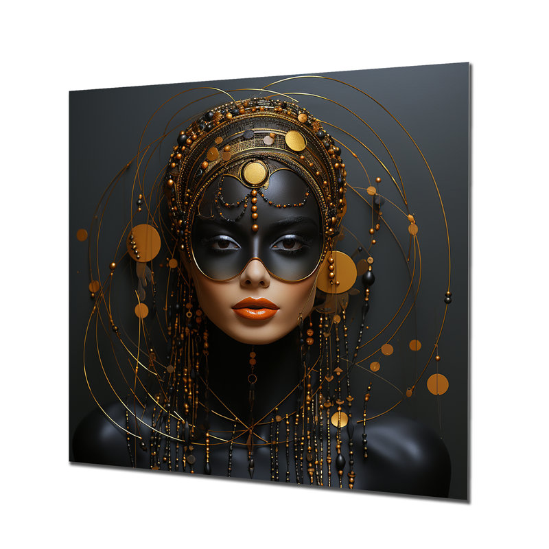 Or et noir Tribal Godness Queen II - mode, art mural en métal, H 36 po x l 36 po x P 1,5 po