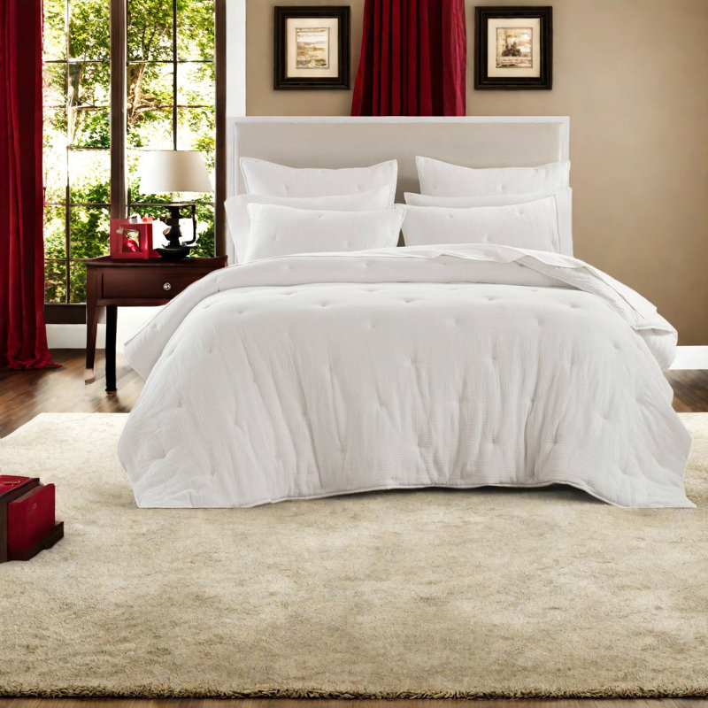 Ensembles de literie en coton luxueux, courtepointe très grand avec motif brodé, confort toutes saisons