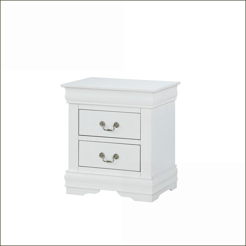 White Transitional Solid Wood Nightstand with Dovetail Drawer &amp; Brass Pulls