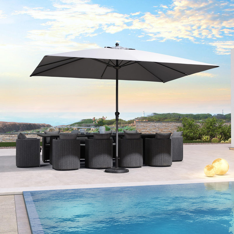 Latitude Run 108”×132“Rectangle Outdoor Rectangular Market Table Umbrella, Light Gray