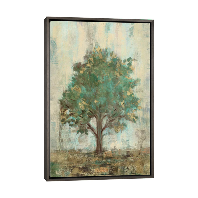 «Verdi Trees I» par Silvia Vassileva - reproduction d'art, H 26 po x l 18 po x 1,5 po, Toile encadrée de bois rustique foncé