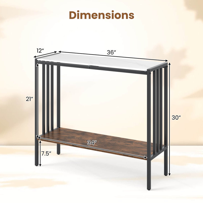36" Console Table With Sintered Stone Tabletop & Open Shelf For Living Room